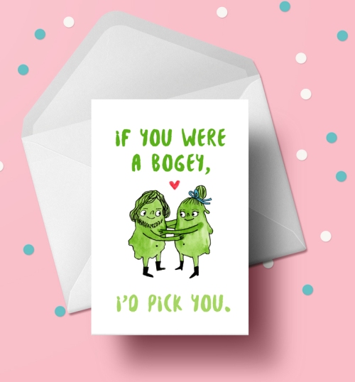 Funny Valentine's card: If you were a bogey, I'd pick you - Valentine's Day card